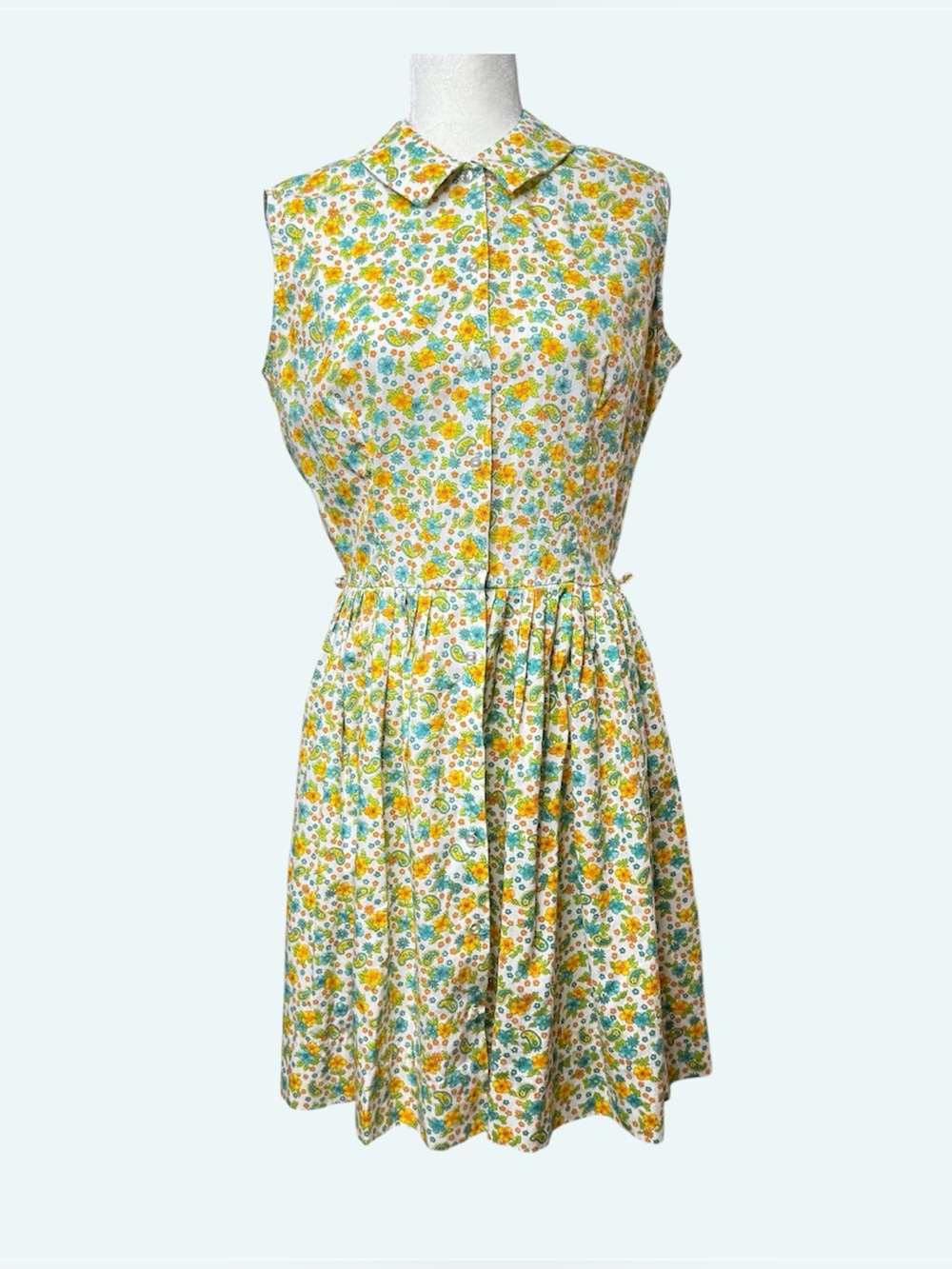 VTG 60s Never Needs Ironing Floral Paisley Dress Sleeveless Sz 18 (Modern Large)